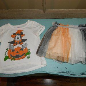 Disney JR Minnie Mouse Halloween Pumpkin Tulle Skirt Set Size 2T (H-27)